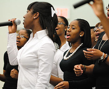 The Voices of Freedom choir performs at the Student Union Ballroom during the African American Cultural Center’s 40th Anniversary event on Feb. 27. 
