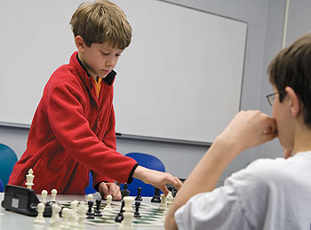 Students compete at chess during a state scholastic championship for grades K-6. The event was sponsored by the School of Engineering with the Connecticut State Chess Association and the UConn Chess Club.