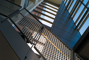 A view of the stairwell in the CLAS Building.