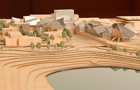 Image: Model of Frank Gehry's design for the fine arts complex.