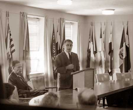 Henry Kissinger in the United Nations Room of the Student Union in 1958.