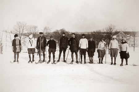 A ski class in the mid 1920s on the Storrs campus.